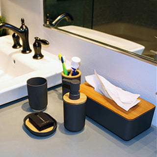 Black PADANG Toothbrush Holder & Toothpaste Holder with Bamboo Top