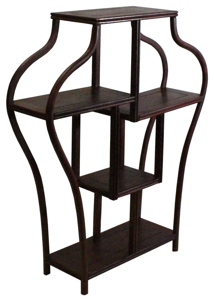 Chinese Yellowish Brown Wood Vase Shape Small Curio Display Stand Hws234