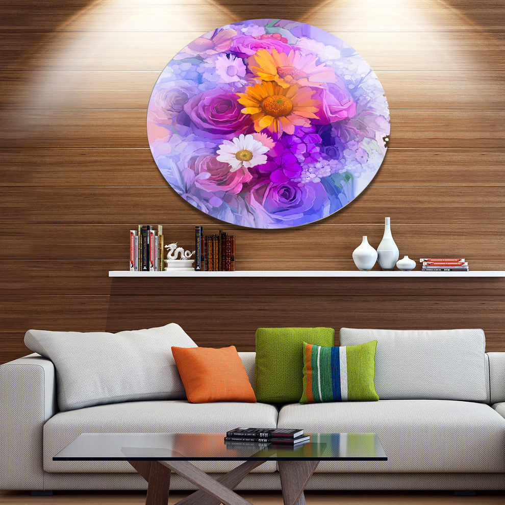 Rose Daisy And Gerbera Flowers, Floral Disc Metal Wall Art, 36"