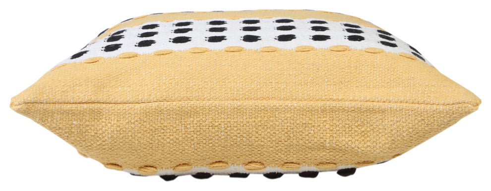 Ox Bay Handwoven Yellow/Black Stripe Organic Cotton Pillow Cover, 20"x20"
