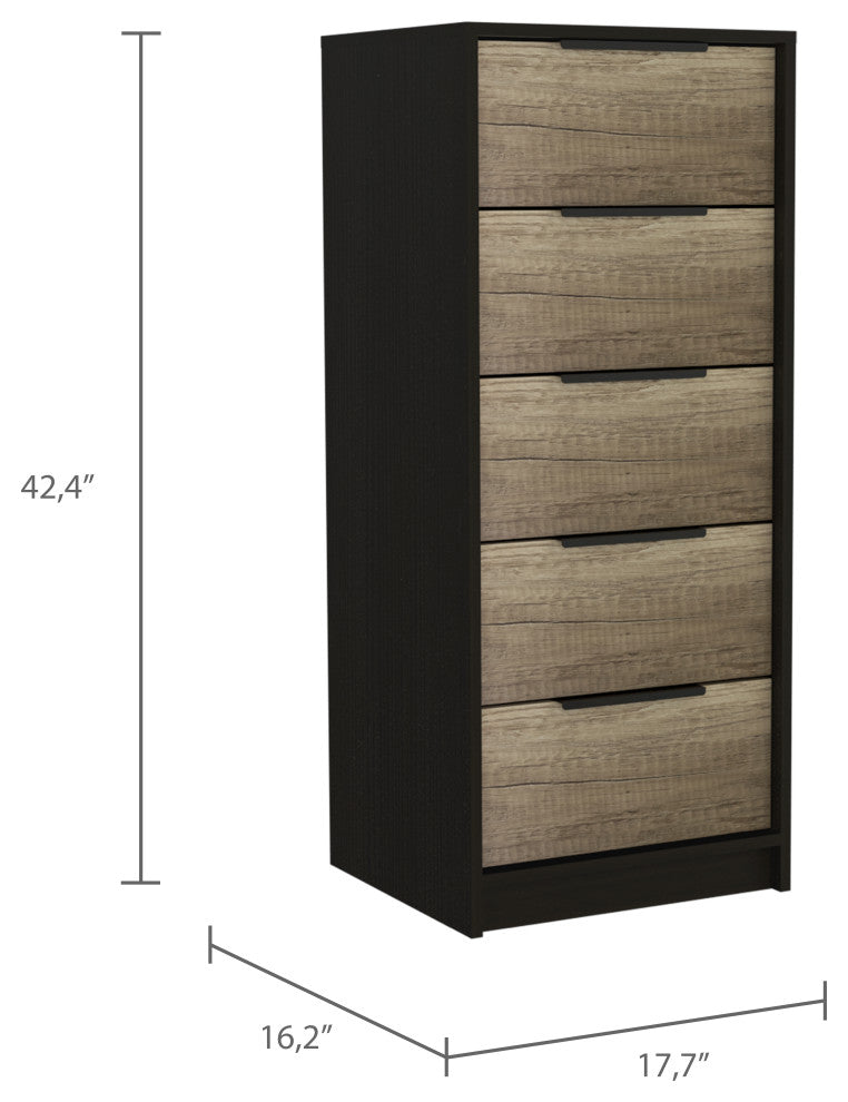Egeo 5 Drawer Dresser, Black Wengue / Pine
