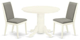 3Pc Wood Dining Set, Round Table, 2 Chairs, Shitake Chairs Seat, Linen White