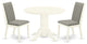 3Pc Wood Dining Set, Round Table, 2 Chairs, Shitake Chairs Seat, Linen White
