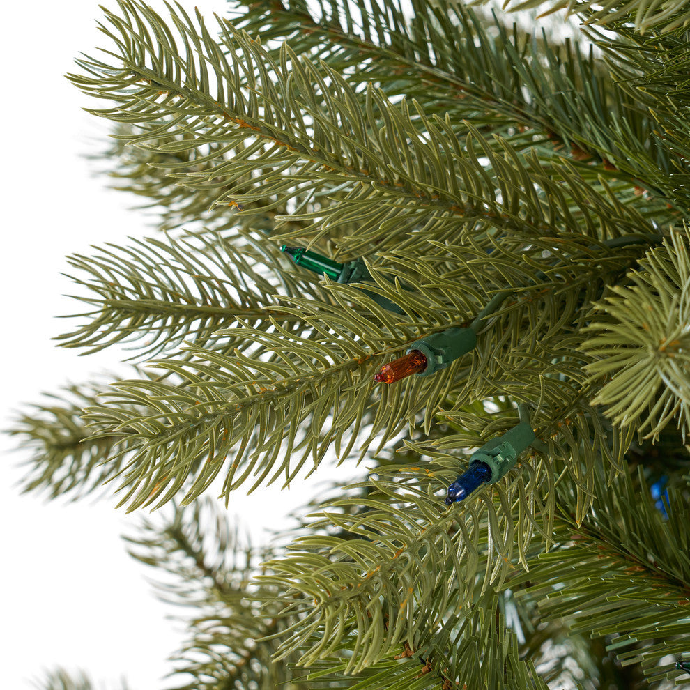 7' Mixed Spruce Artificial Christmas Tree, Pre-Lit Multi-Colored
