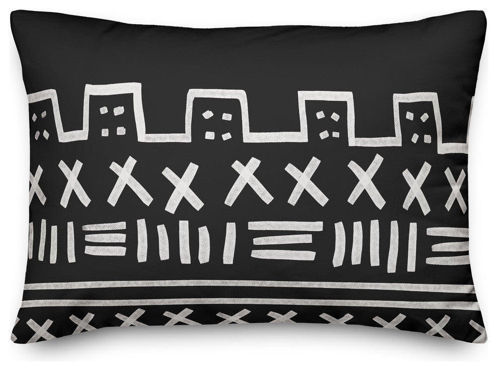 Black and White Tribal 14x20 Outdoor Throw Pillow