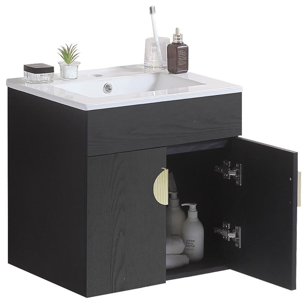 20 Inches Plywood Wall-Mounted Bath Vanity Set, Ceramic Sink