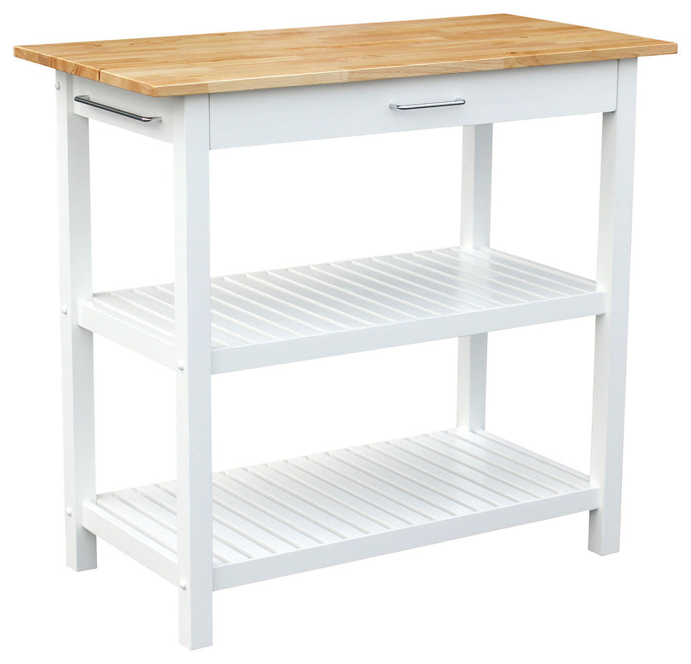 Kitchen Island With Solid Wood Top, White