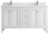 Nashville 60" Double Bathroom Vanity, White 2" White Quartz