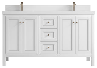 Nashville 60" Double Bathroom Vanity, White 2" White Quartz