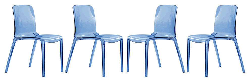 LeisureMod Murray Lucite Stackable Molded Dining Side Chair, Set of 4, Blue