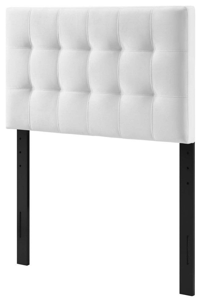 Contemporary Modern Bedroom Twin Size Tufted Headboard, Velvet Fabric, White