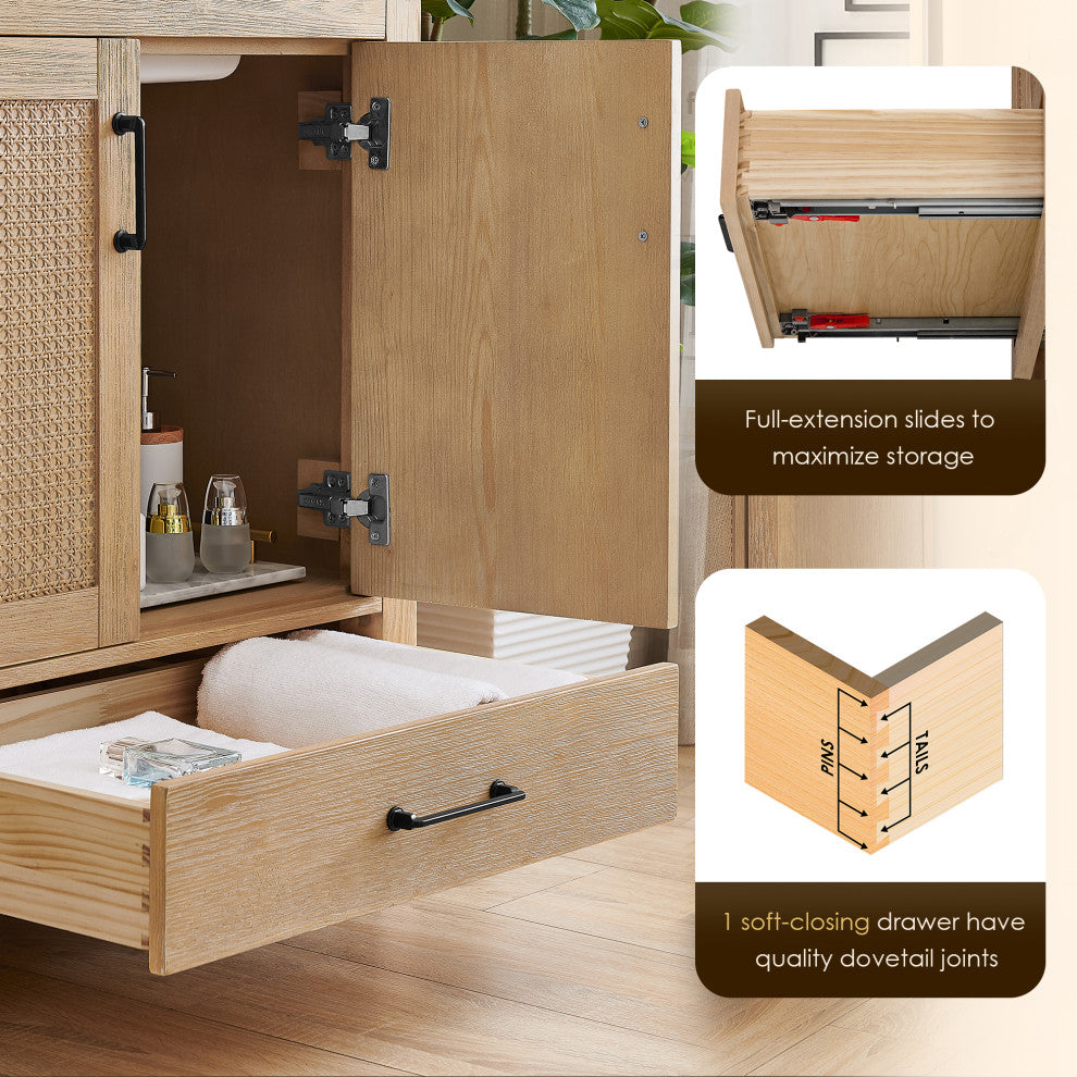 Bondi Single Bath Vanity, Light Brown, 30inch, No Mirror