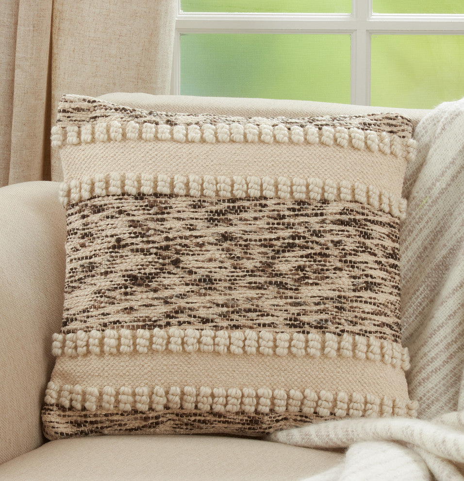 Poly-Filled Throw Pillow With Woven Textured Design