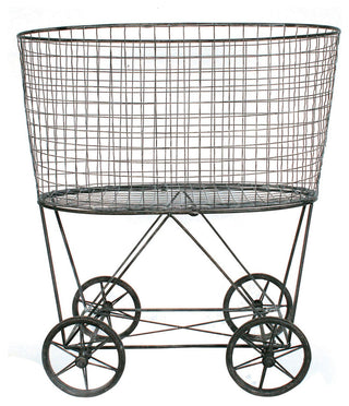 Vintage Metal Laundry Basket With Wheels, Black