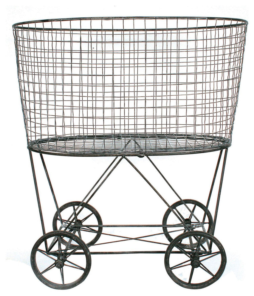 Vintage Metal Laundry Basket With Wheels, Black