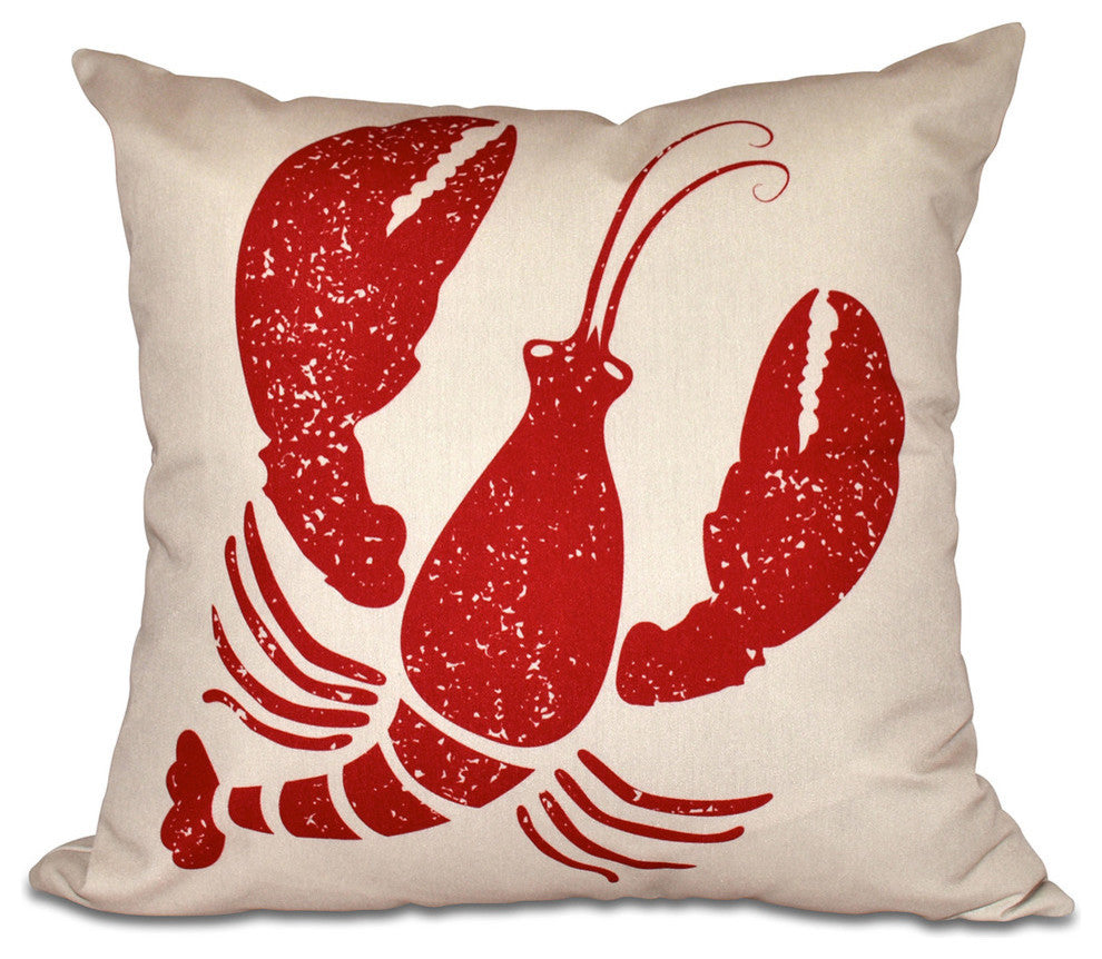 Lobster, Animal Print Pillow, Taupe And Beige, 20"x20"