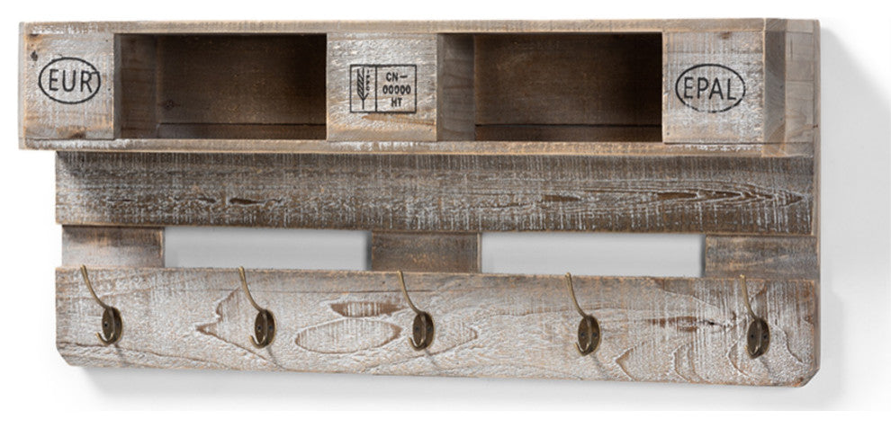Ferguson Whitewashed Gray Oak Finished Wood Wall Mounted Coat Rack With Shelves