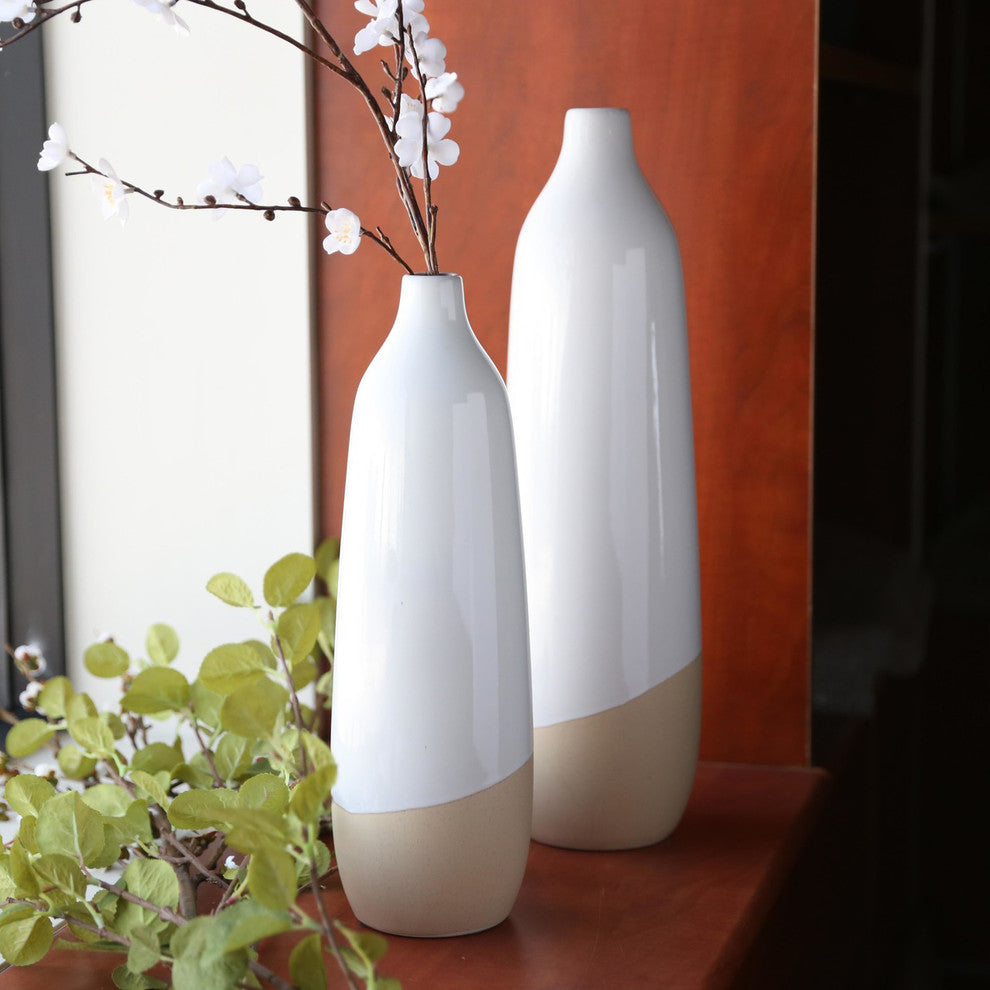 Ceramic Round Vase With Narrow Rim Mouth and Wave Speckled Cream