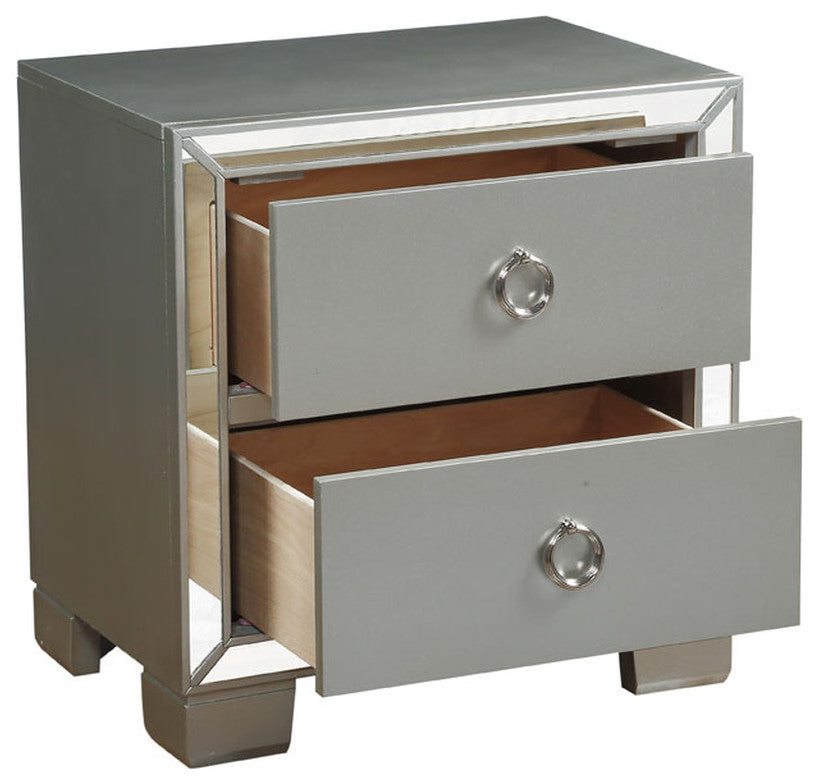 Wood Nightstand With 2 Drawers, Platinum
