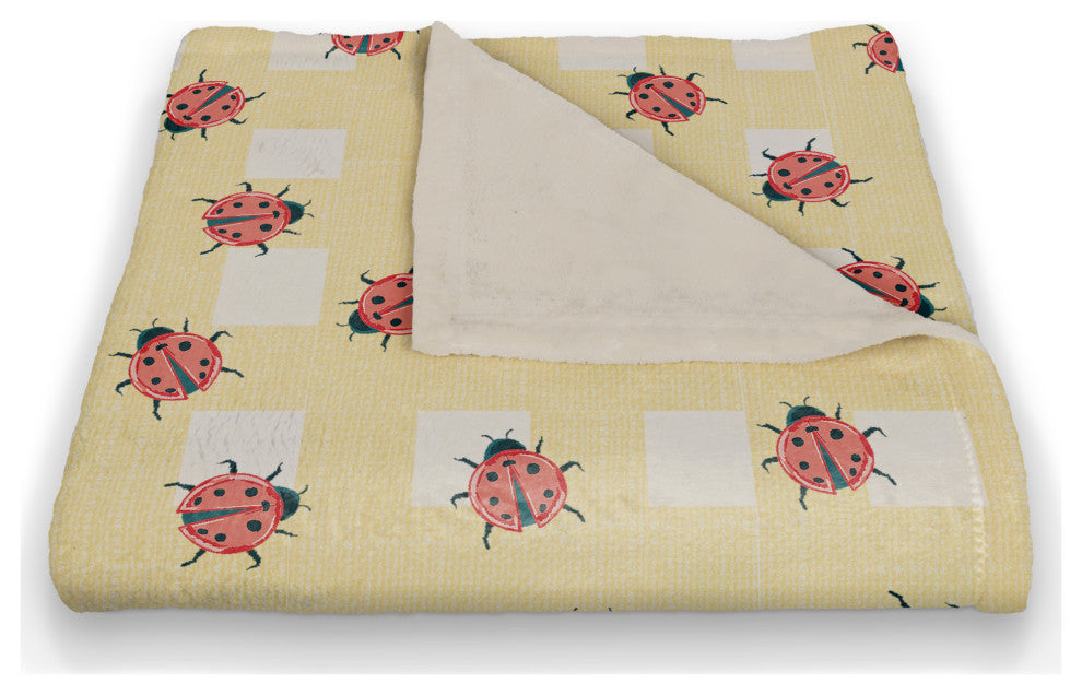 Ladybug Plaid Yellow 50x60 Coral Fleece Blanket
