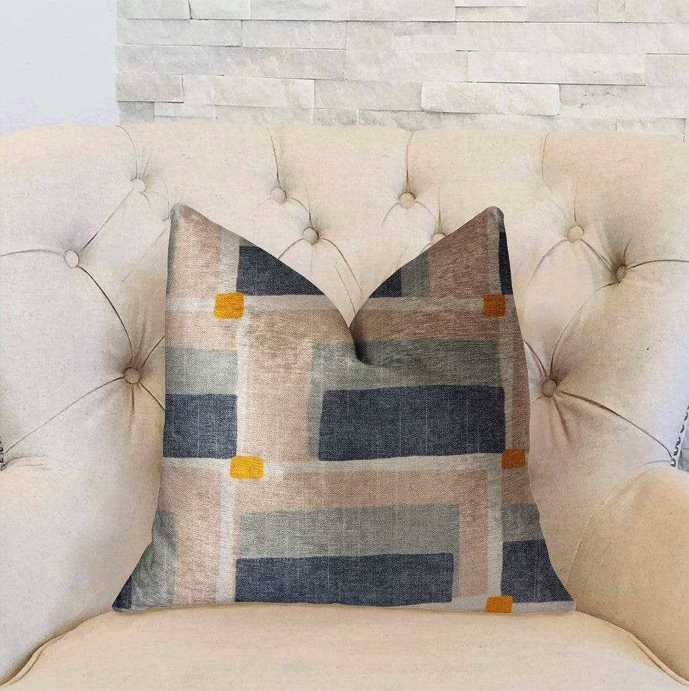 Bay Window Blue and Beige Luxury Throw Pillow, 12"x20"