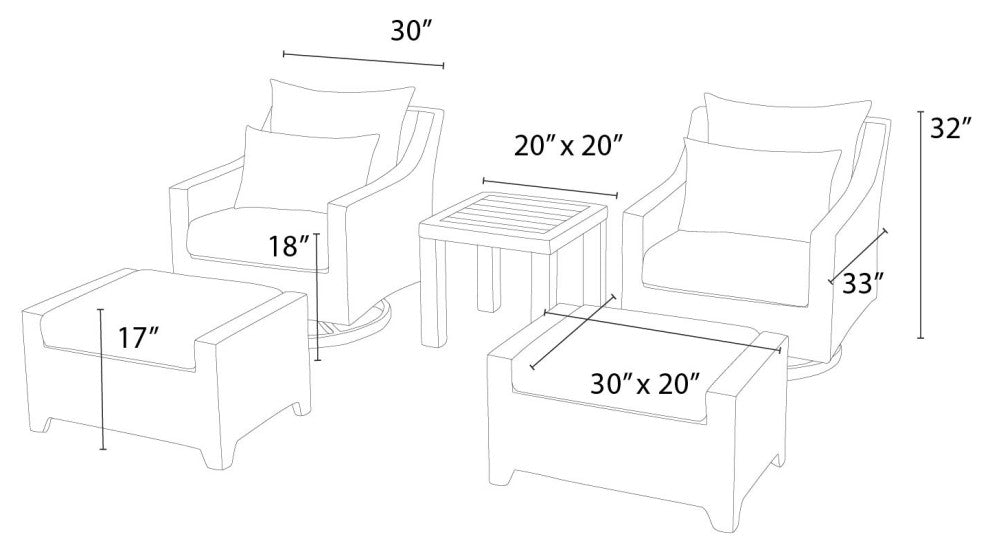 Deco Deluxe 5 Piece Sunbrella Outdoor Motion Club and Ottoman Set, Sunset Red