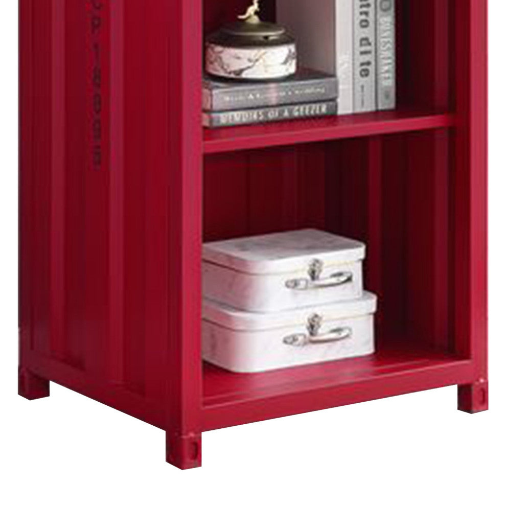 Benzara BM269551 Reception Desk With Container Style and 3 Tier Shelves, Red