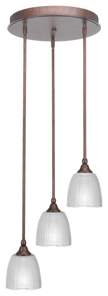 Empire 3-Light Cluster Pendalier, Bronze/Clear Ribbed