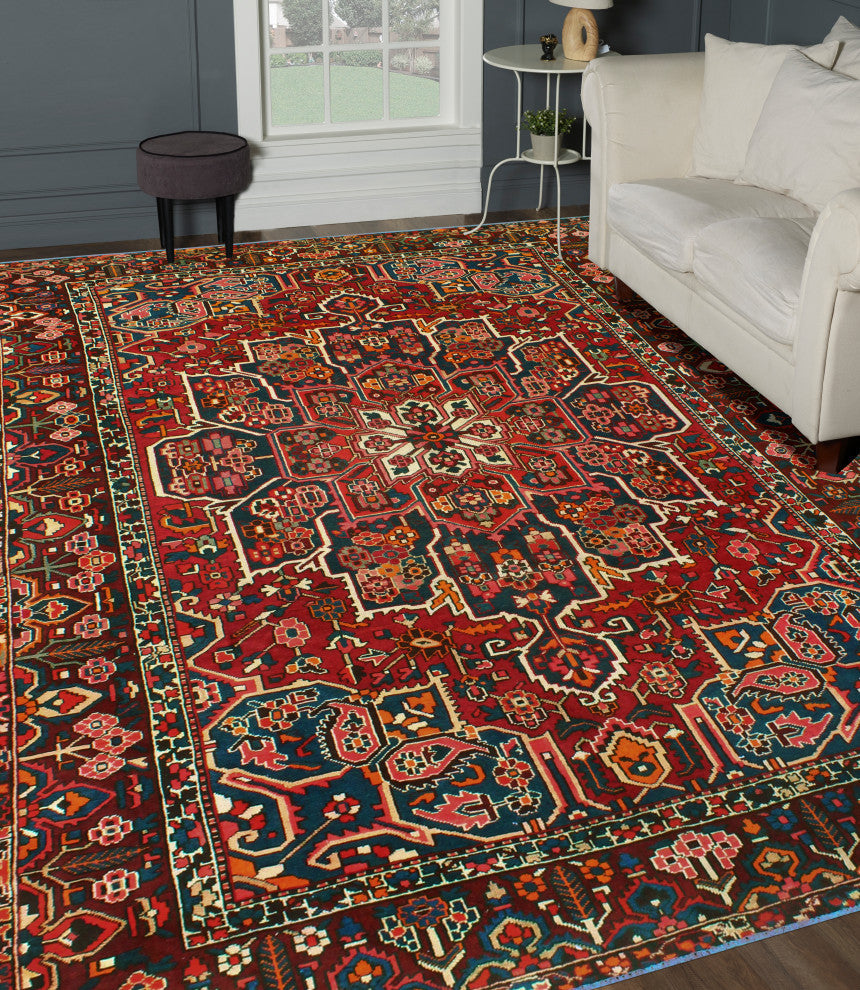 Fine Vintage Bakhtiari Nikolas Red/Eggplant Rug, 8'11 x 11'7