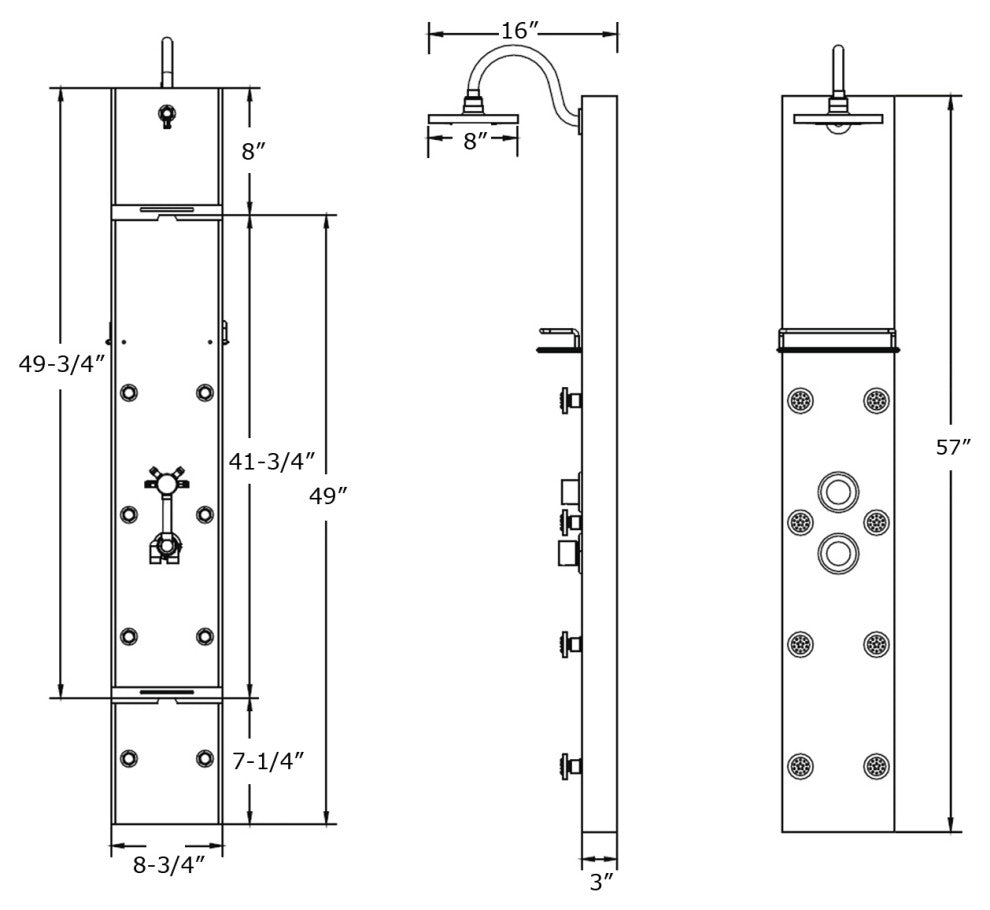 Blue Ocean 57"? Stainless Steel SPS8801 Thermostatic Shower Panel