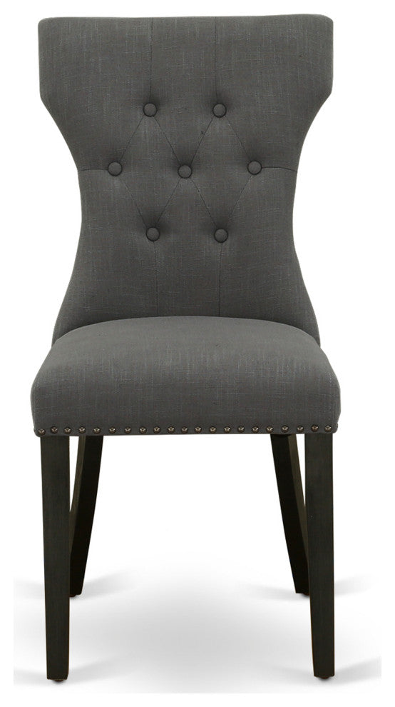 5Pc Dining Set, Black Breakfast Table, 4 Dark Gotham Grey Chairs