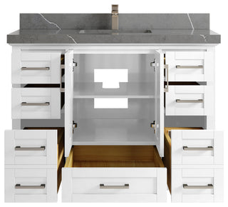 Boston 48 Single Sink Bath Vanity in White 2" Piatra Gray