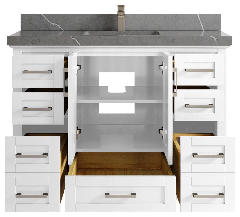 Boston 48 Single Sink Bath Vanity in White 2" Piatra Gray