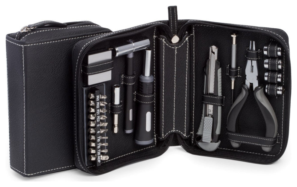 22 Piece Tool Set, Black Leatherette Case