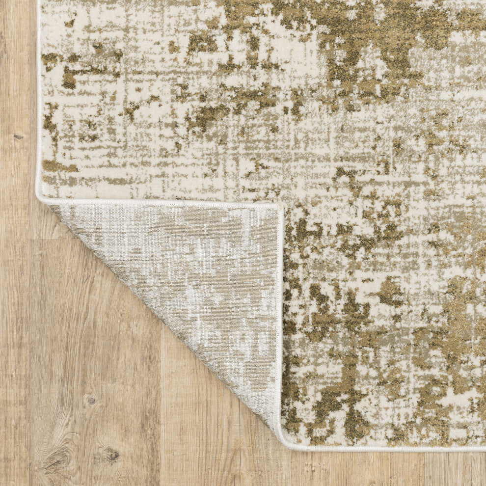 Vander Casual Distressed Beige/Gold Power-Loomed Area Rug, 7'10"x10'
