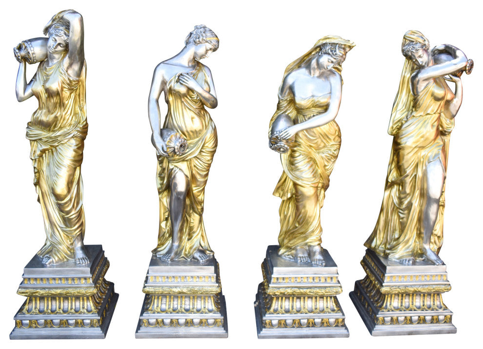 Four Lifesize Garden Statue Fountains Gold and Silver Size: 72" x 72" x 60"H