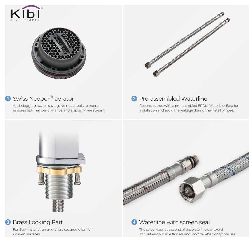 KIBI Mirage Single Handle Bathroom Faucet, Chrome, With Drain