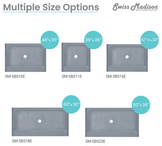 Voltaire 60"x36" Single-Threshold, Center Drain, Shower Base, Gray