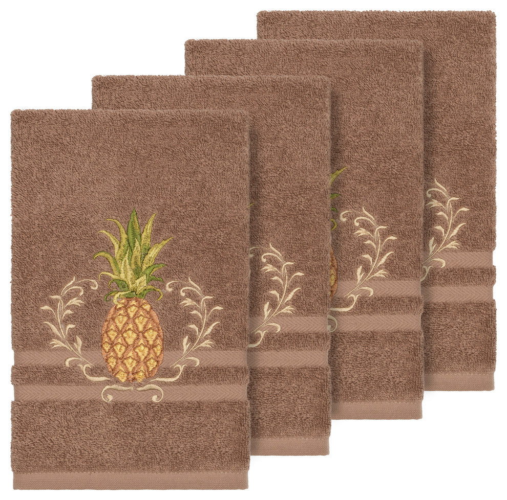 Linum Home Textiles Welcome Embellished, Latte, Hand Towel, 4-Piece Set