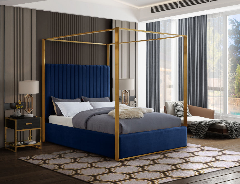 Jones Upholstered Bed, Navy, Queen, Velvet