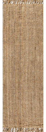 Pata Hand Woven Chunky Jute With Fringe Area Rug