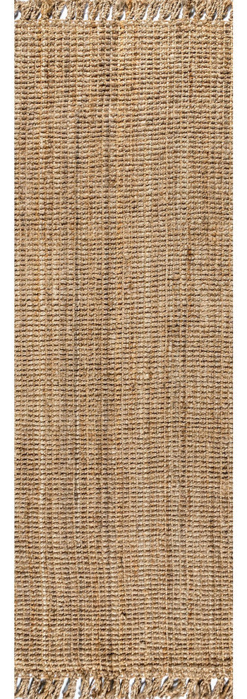 Pata Hand Woven Chunky Jute With Fringe Area Rug