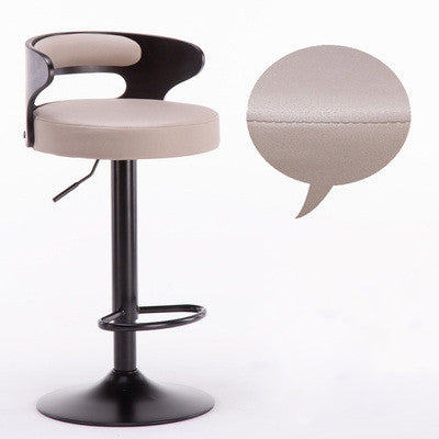 Minimalistic Black Leg Leather Bar Chair, Khaki, Black Backrest