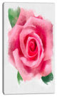 Big Pink Rose Flower with Leaves, Large Floral Canvas Artwork, 16"x32"