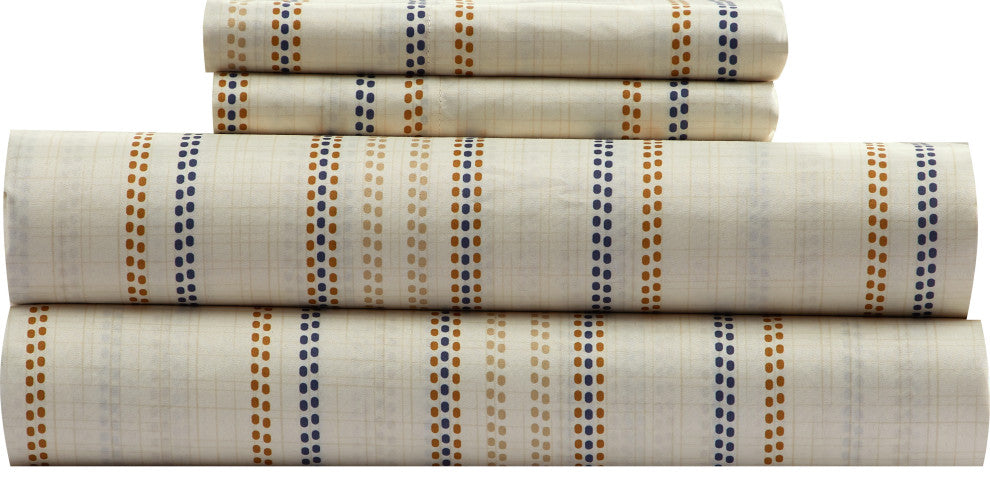 Tripoly 4 Piece Flat Sheet Set Striped, Beige, Full