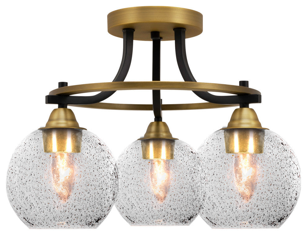 Paramount 3-Light Semi-Flush Light, Matte Black & Brass, 5.75" Smoke Bubble