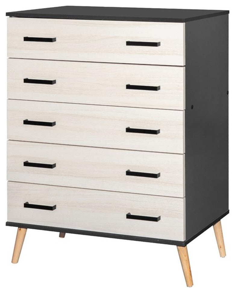 Better Home Products Eli Mid-Century Modern 5 Drawer Chest Dark Gray & Honey Oak