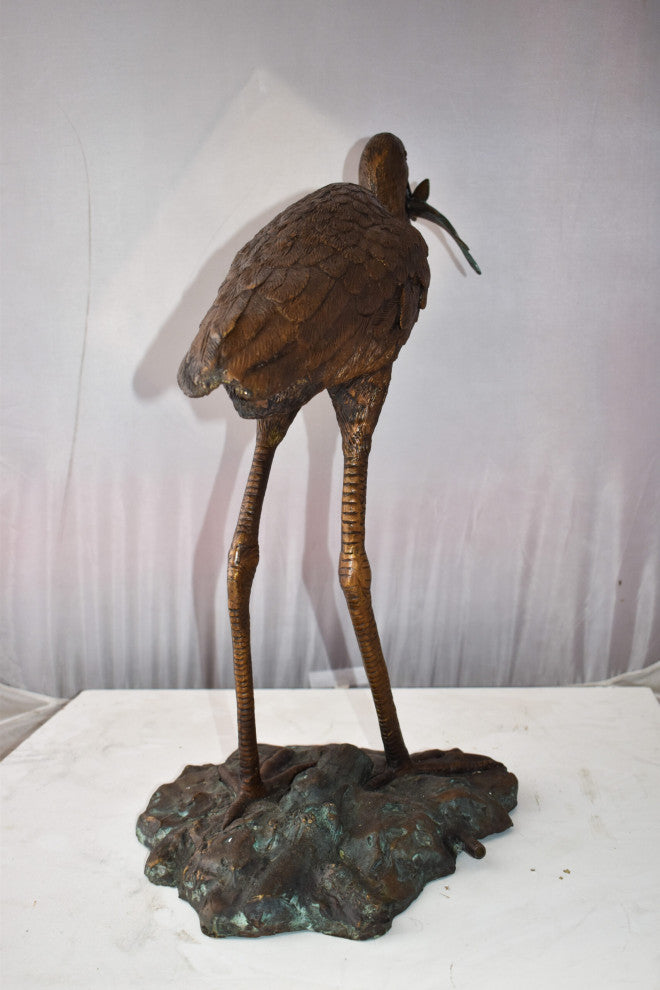 Heron With Prey Brown Patina Bronze Statue Fountain Size: 26" x 15" x 25"H