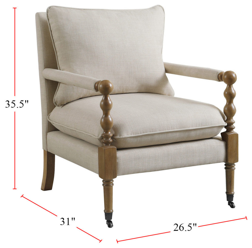 Upholstered Accent Chair With Casters, Beige
