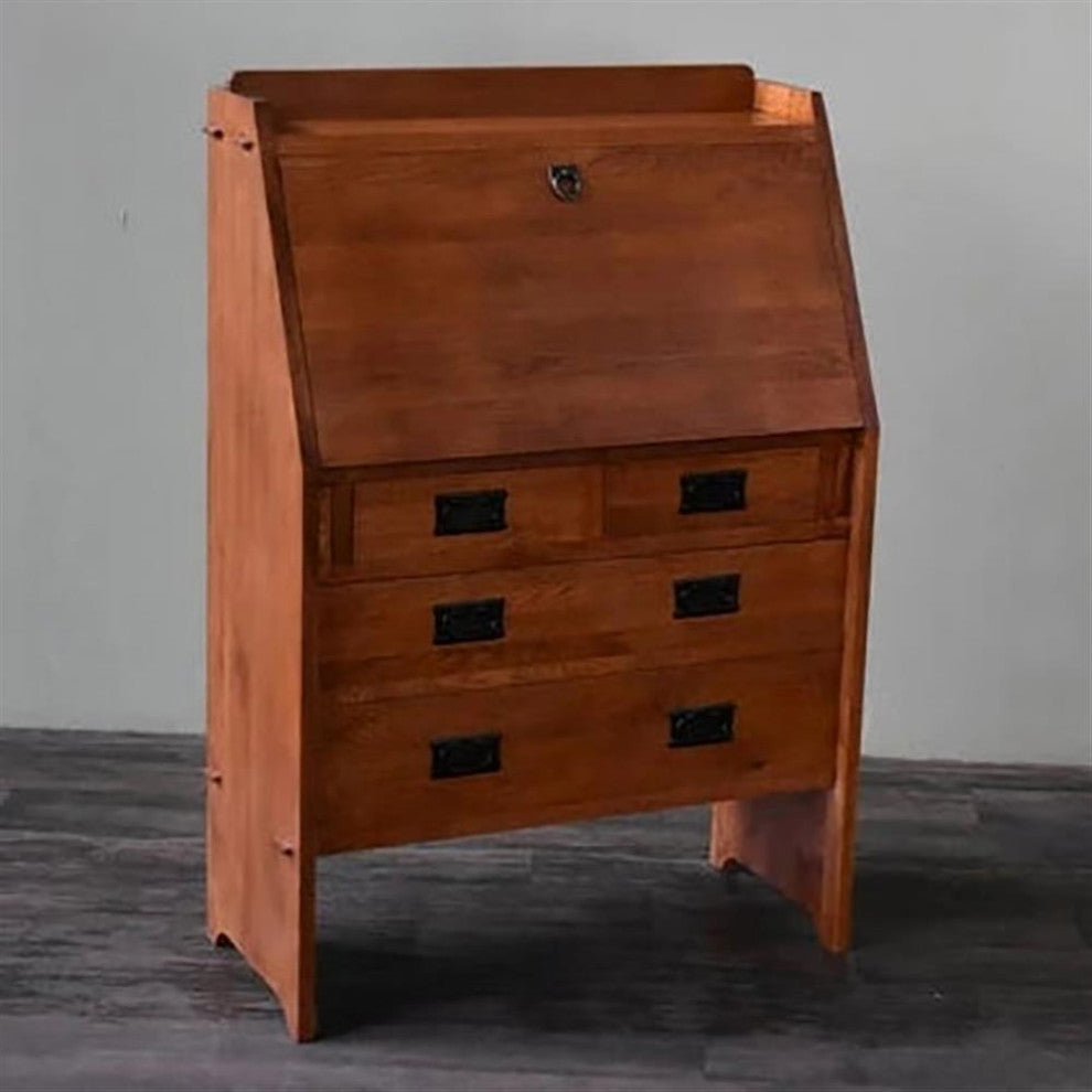 Arts and Crafts Mission Solid Oak Secretary Desk Light Brown